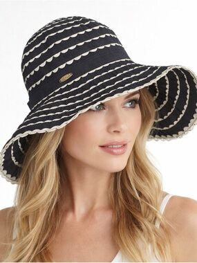 Scala Collection Scalloped Striped Floppy Sun Hat